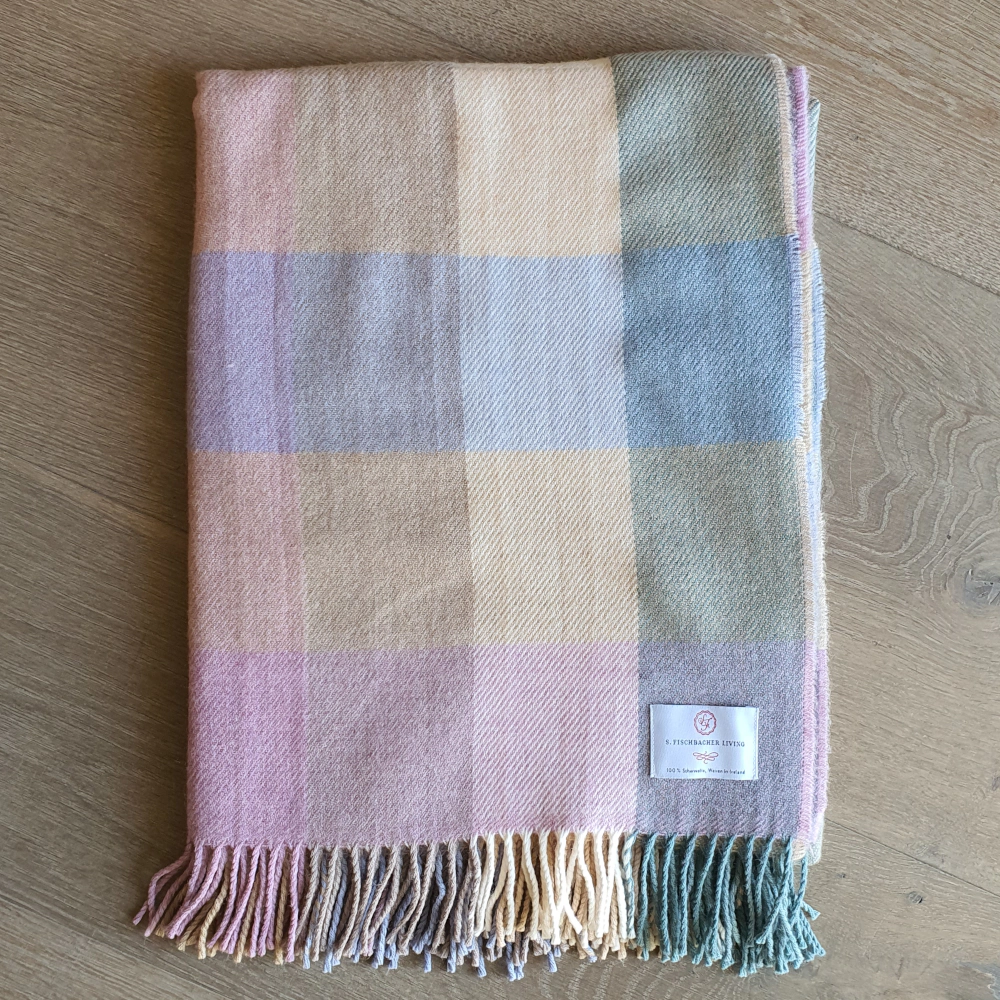 Weiches Plaid aus Schurwolle, Sally's Choicen Karierte Wolldecke Pastellfarben