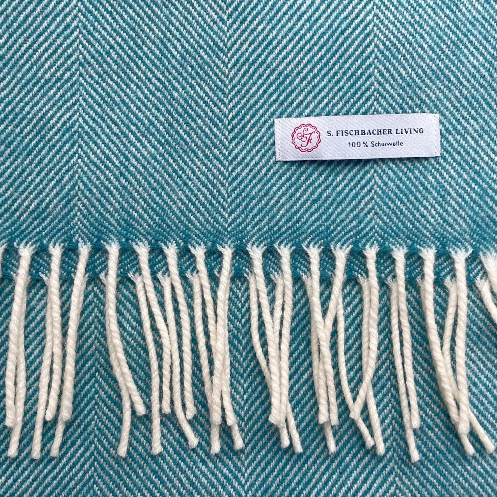 Weicher Wollschal aus Schurwolle, Atlantic Vibes, Fischgrätmuster Türkis Wollschal