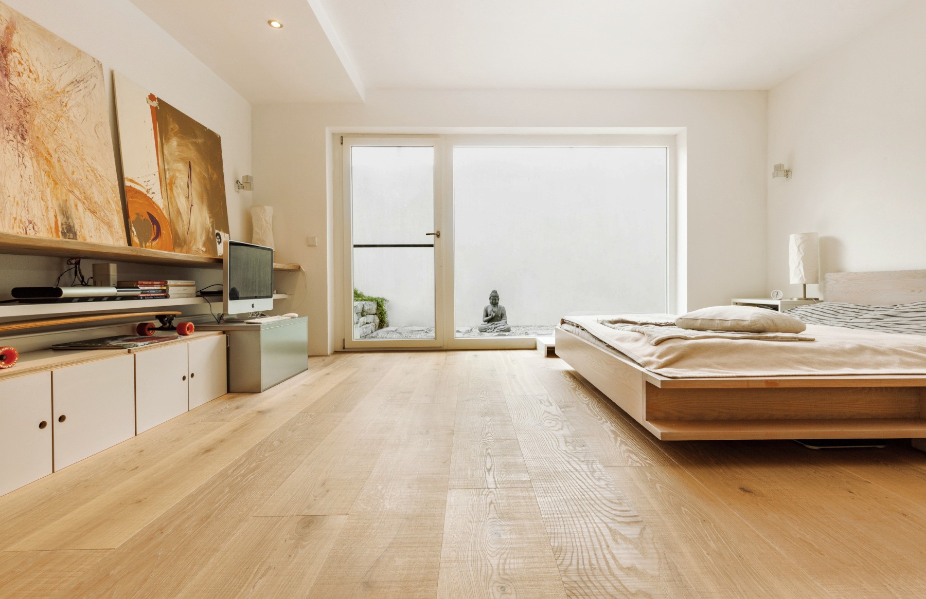 Schlossdielen / XXL-Dielen Eiche Clear White Helle Eichendielen im Schlafzimmer