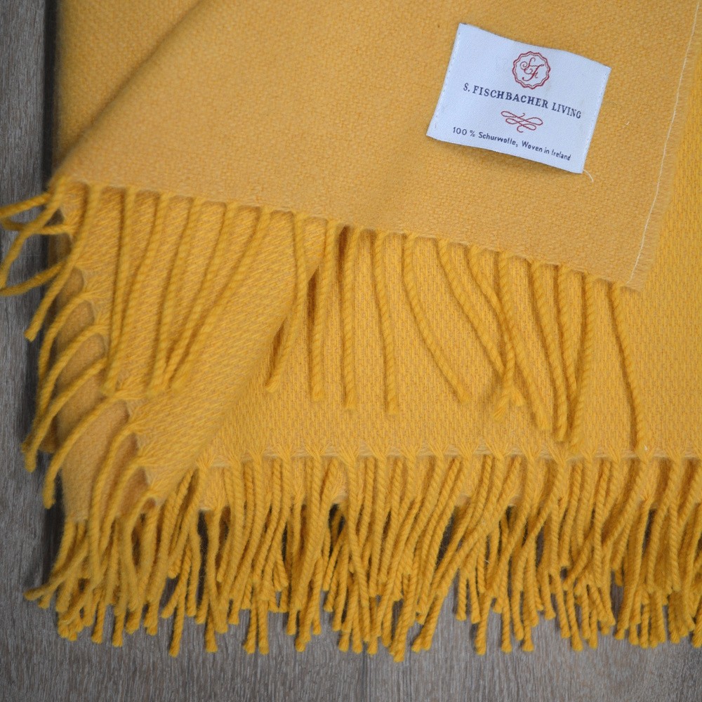 Plaid Lambswool Reversible - Yellow Sun Gelbe Irische Wolldecke Schurwolle zweifarbig