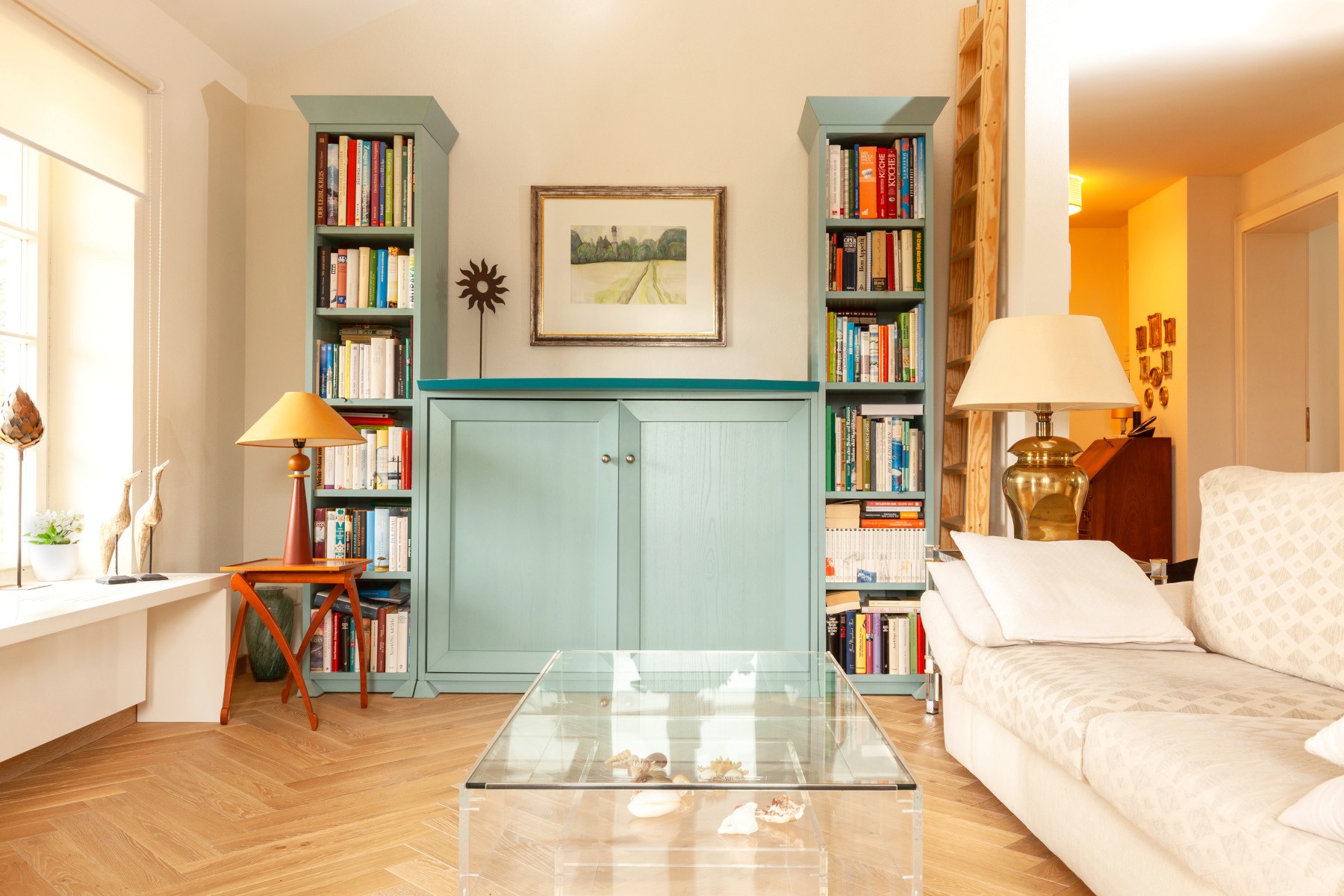 Fischgrät Eiche Clear White Helles Fischgrät Parkett im Wohnraum