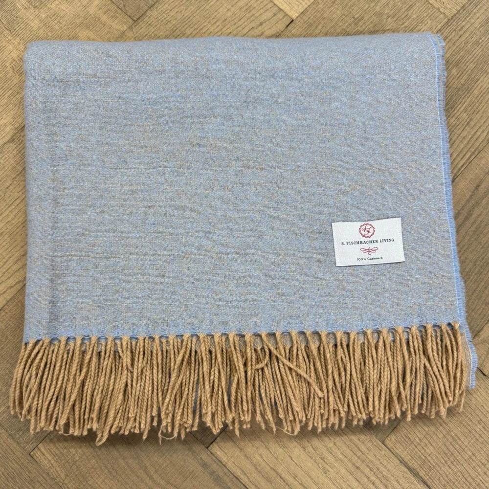 Plaid 100 % Cashmere - Beige & Soft Blue