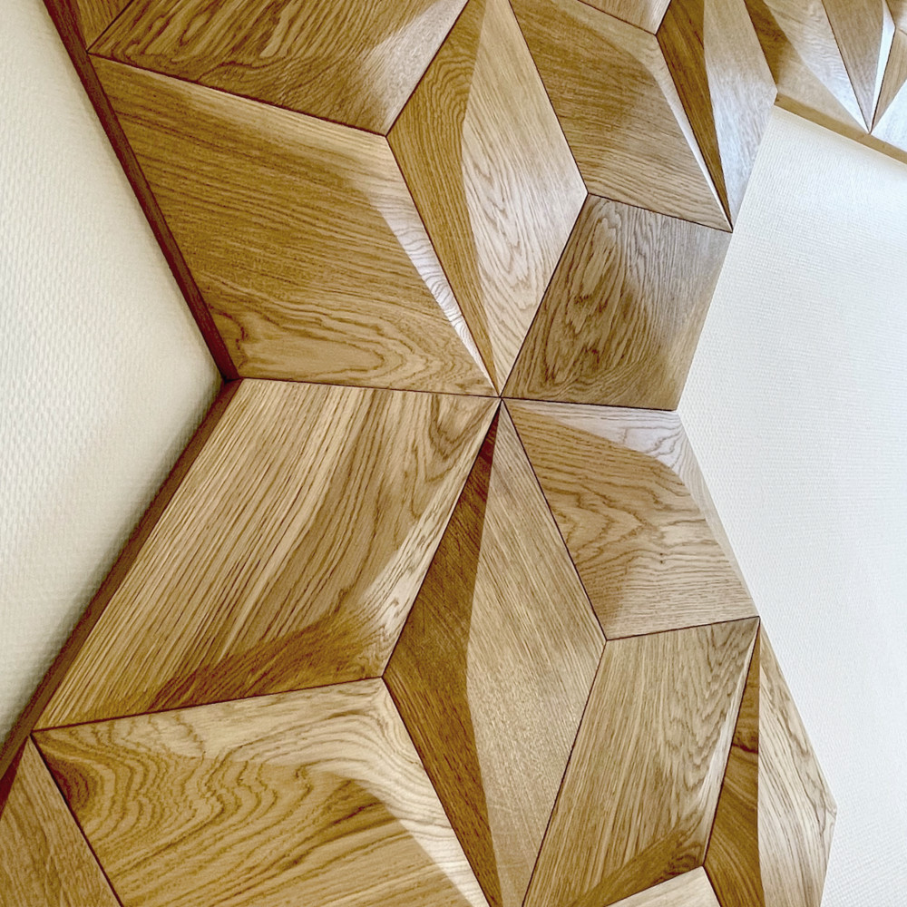 Wanddesign Exklusiv Karo (2D) und Rhombus Minus (3D) Eiche geölt dunkelbraun Wandverkleidung Exklusiv Karo (2D)