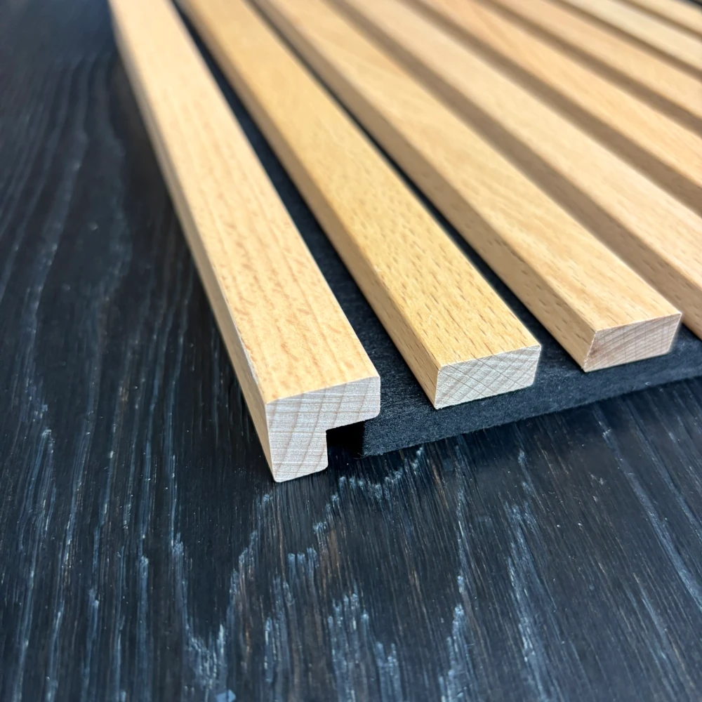 Abschlussleisten aus massiver Buche Abschlussleisten für Akustikpaneele aus massiver Buche