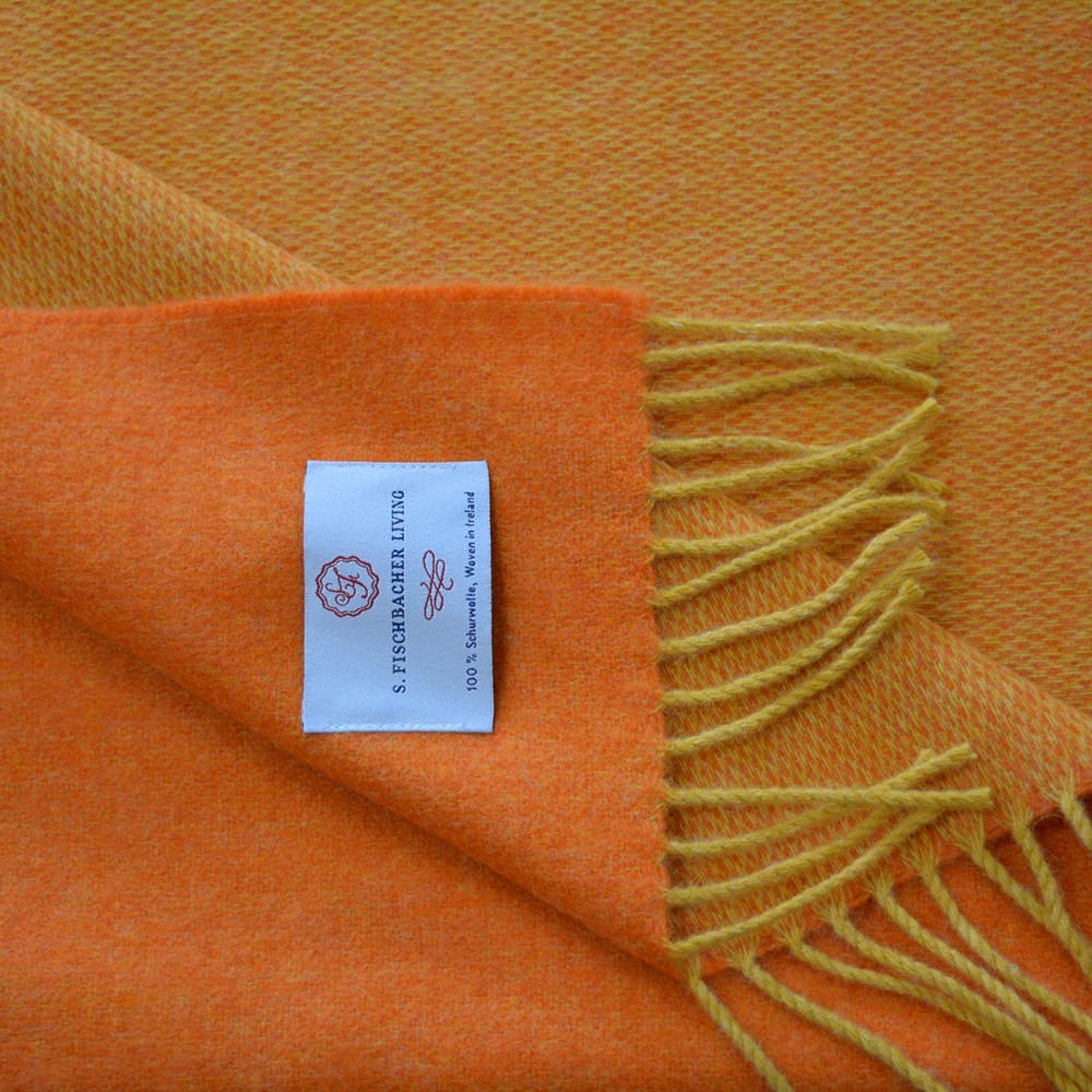 Plaid Lambswool Reversible - Mandarine Orange Irische Wolldecke Schurwolle zweifarbig