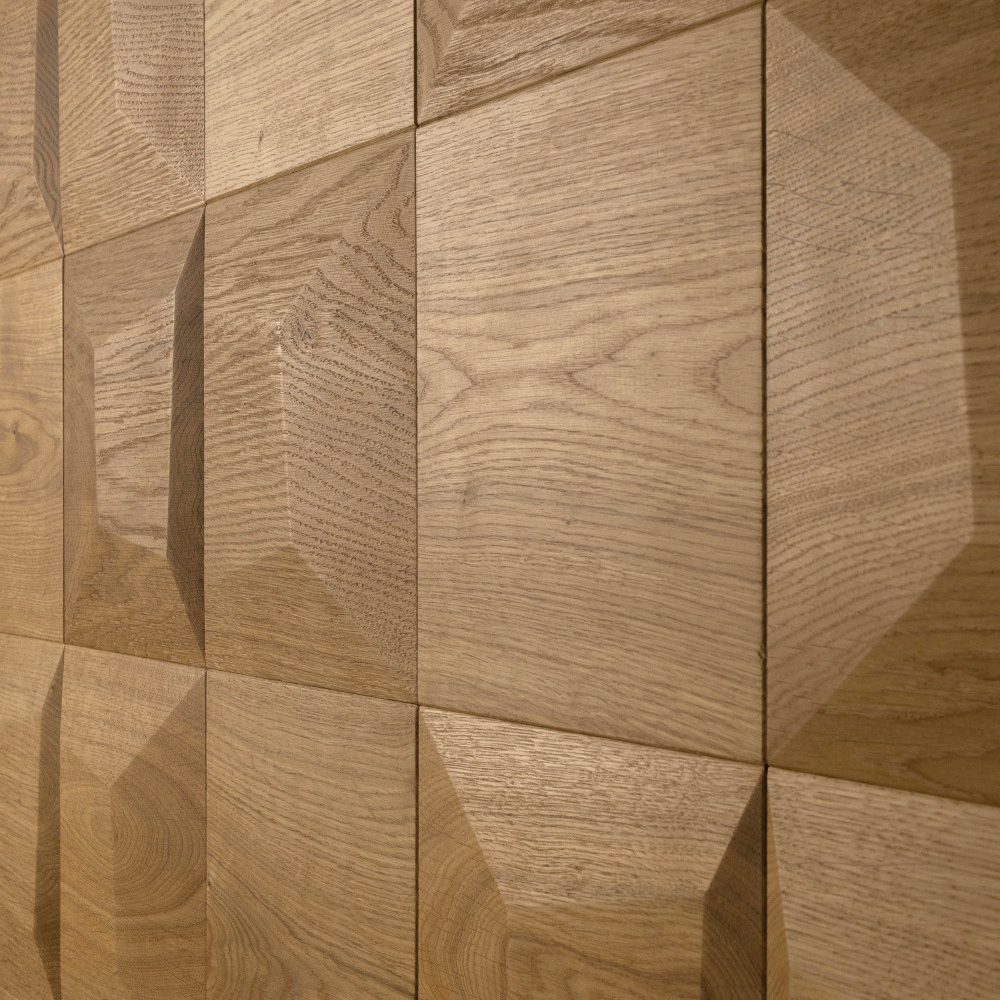 Wanddesign Quadrat (2D) und Kissen (3D), Eiche natur, geölt Wandverkleidung Echtholz