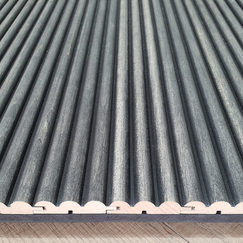 Wandpaneel Massivholz Wave, Farbton Charcoal Wandverkleidung Holz Schwarz Wellenmuster