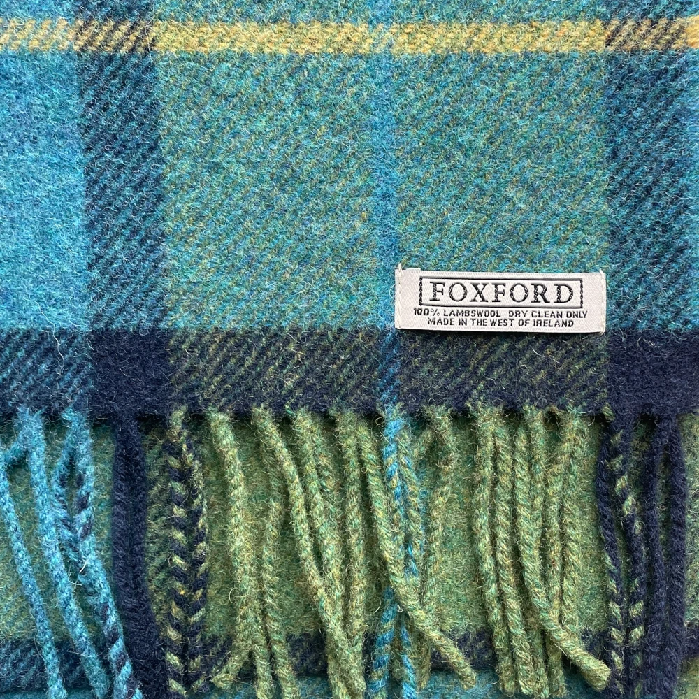Foxford Wollschal - Blue & Green Check Weicher Schal, blau grün, Lambswool