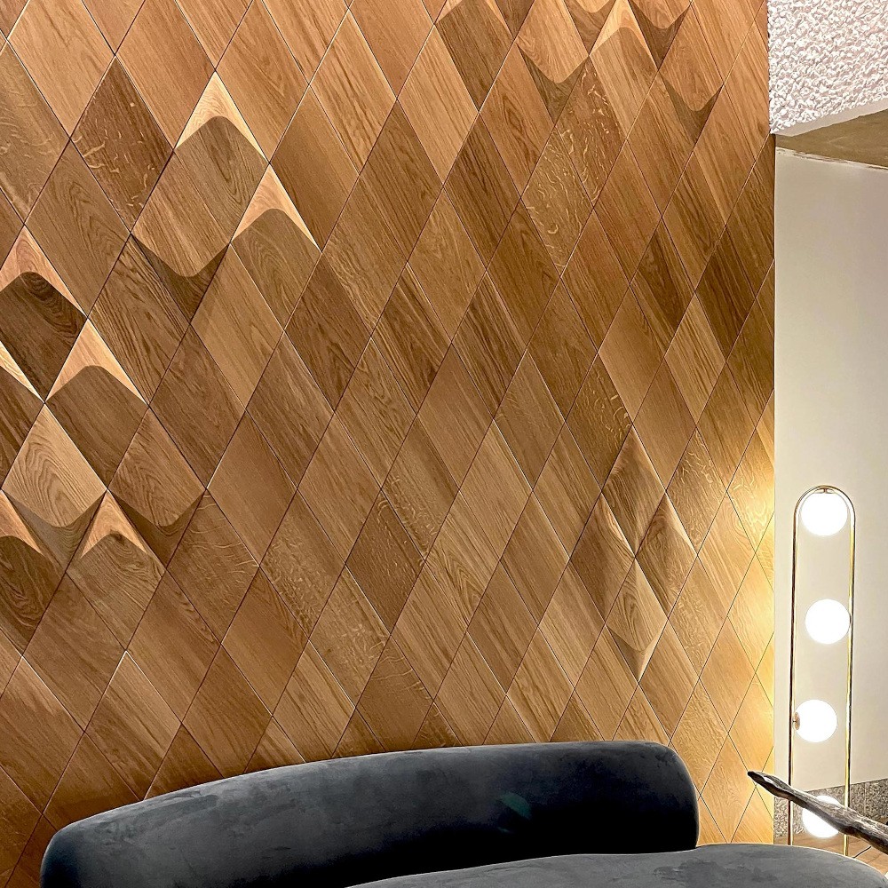 Wanddesign Exklusiv Karo (2D) und Rhombus Plus (3D) Eiche geölt natur Wandverkleidung Echtholz