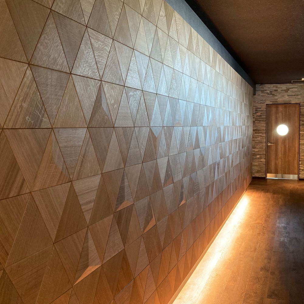 Wandverkleidung Dreieck mit Pyramide Eiche natur, geölt Wandverkleidung Echtholz Exclusive 3D