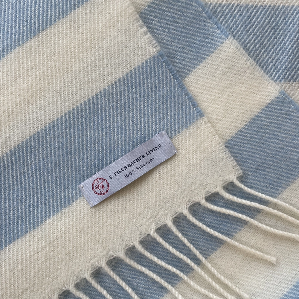 Babydecke Lambswool - Stripes Blue Irische Wolldecke Schurwolle