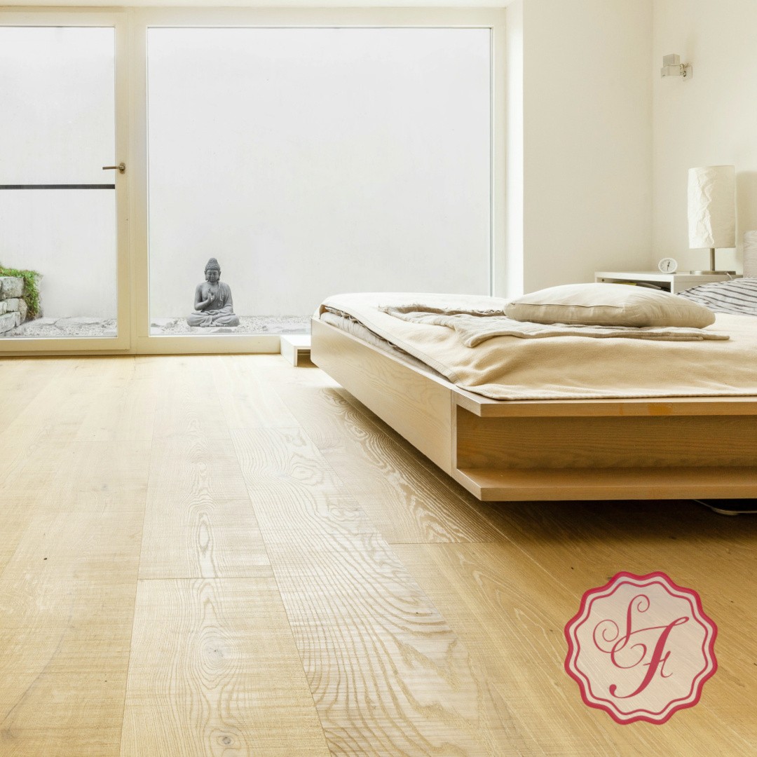 Schlossdielen / XXL-Dielen Eiche Clear White Helle Eichendielen im Schlafzimmer