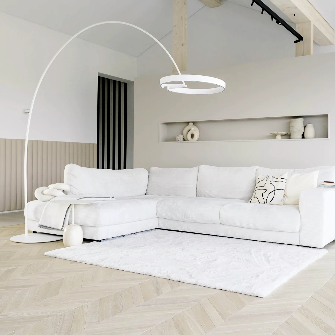 Französisches Fischgrät Parkett Eiche Antik Creamy Horse Helles Chevron