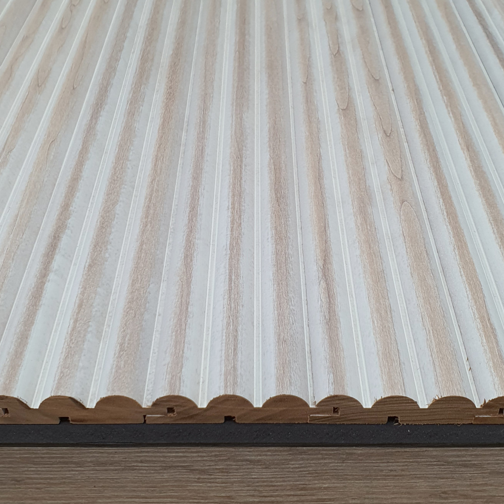Wandpaneel Massivholz Wave, Farbton Whitewash Wandverkleidung Holz Weiß Wellenmuster