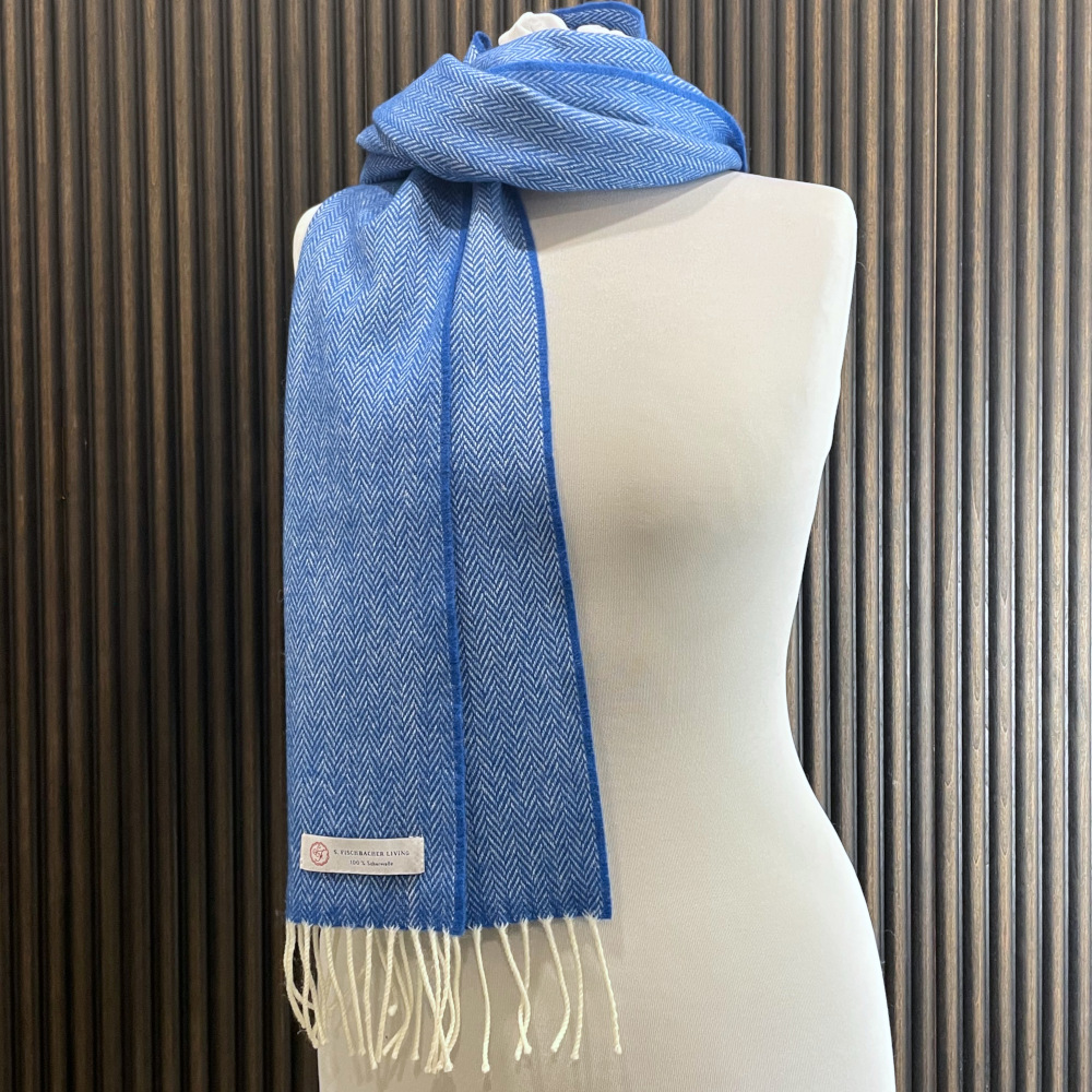 Blauer Wollschal, Lambswool, Schafwolle, Herringbone