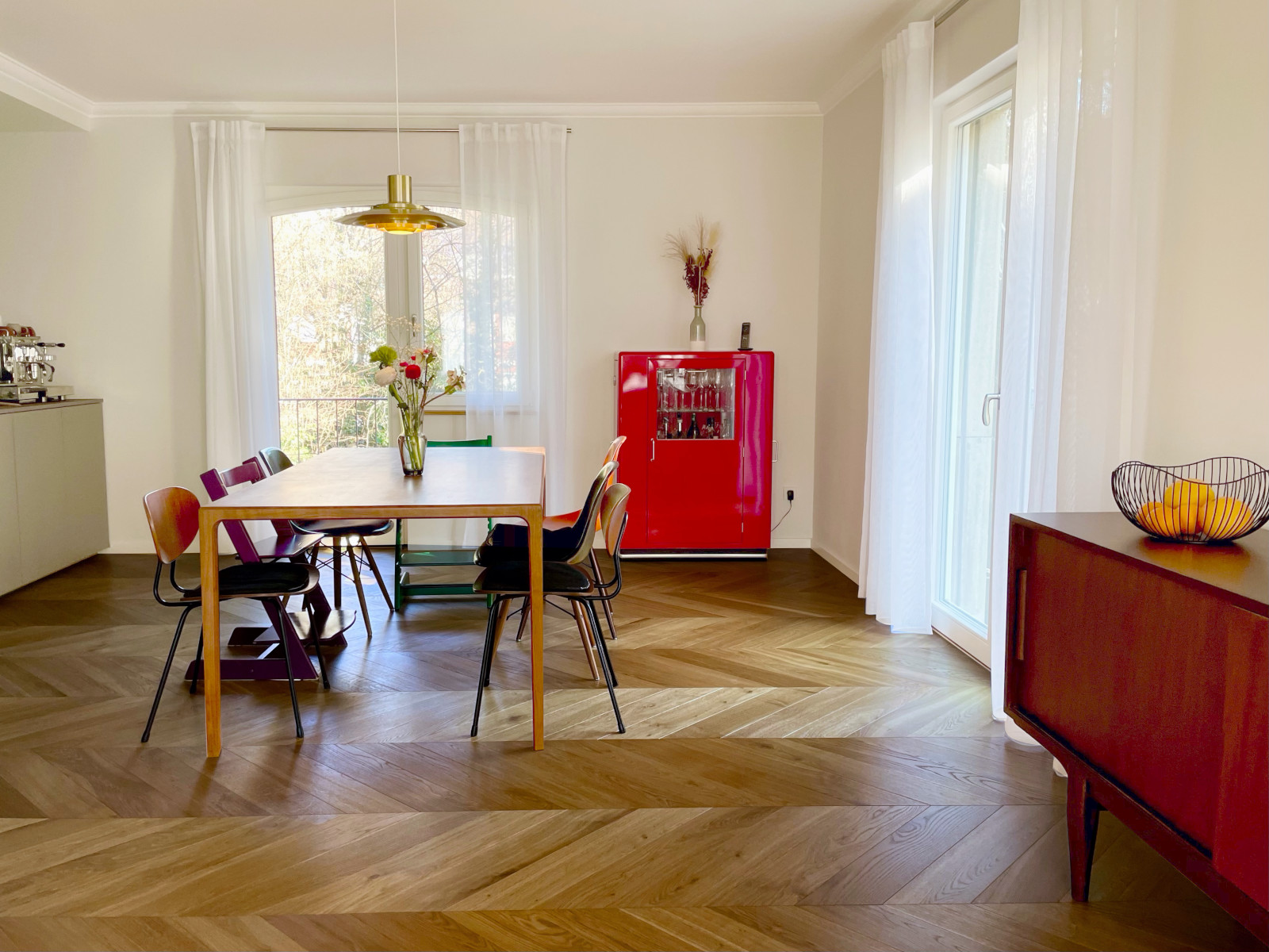 Franz. Fischgrät Eiche Caramel (geräuchert), Select Chevron hellbraunes Parkett Räuchereiche